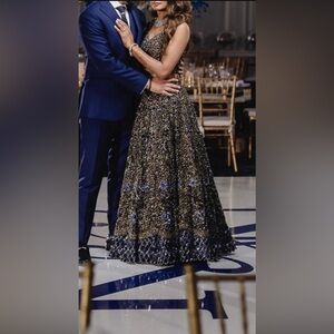 Elegant Chocolate Brown and Blue Lengha